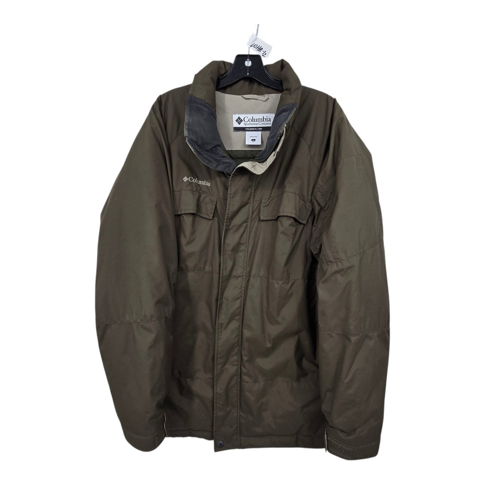 Columbia Nylon Down Coat Jacket Mens LG Green Brown Outdoor Warm Work Winter